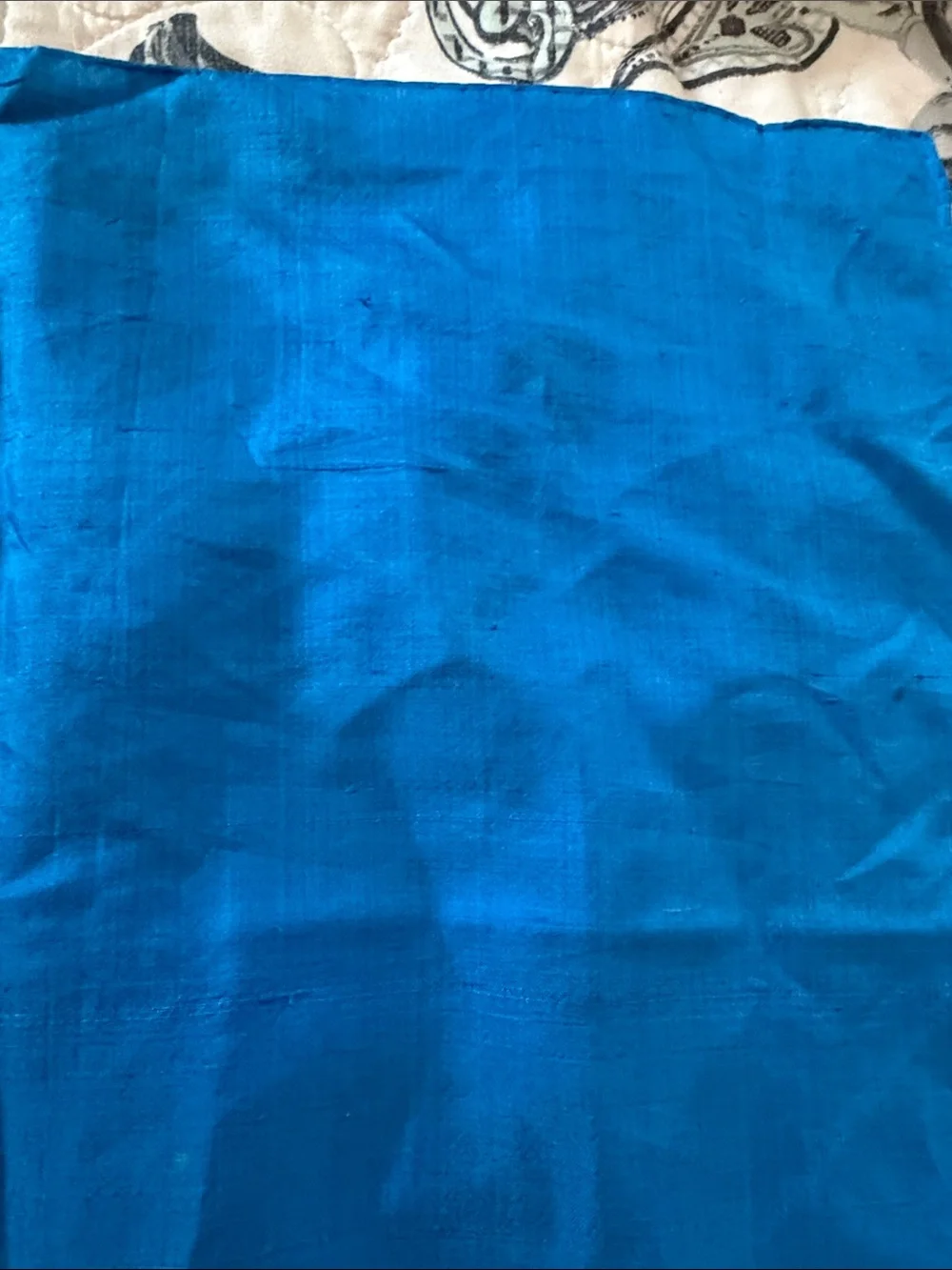 Vintage Thai silk 100% Blue Floral Square Scarf with Pink Bloom
